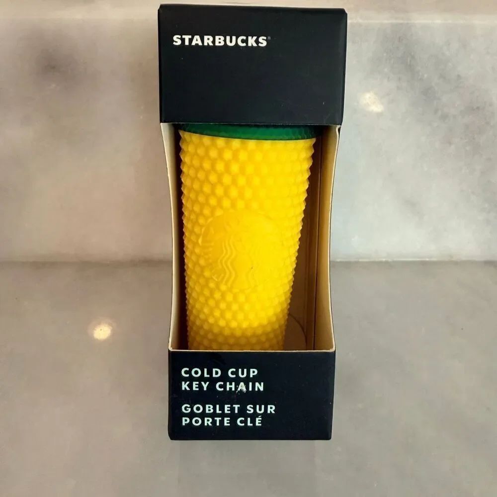 NIB Starbucks Hawaii Exclusive Pineapple Studded Cold Cup Keychain Yellow Green
